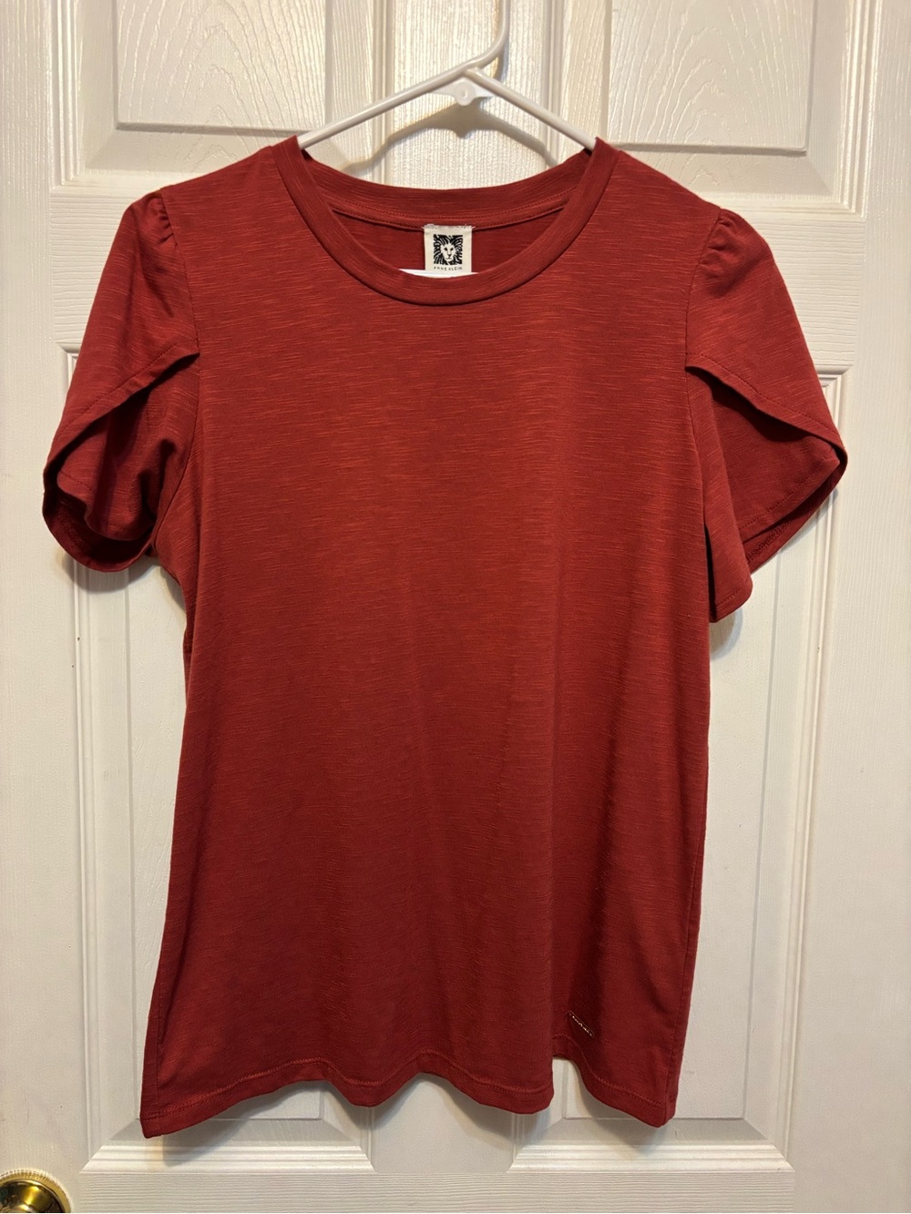 Anne Klein Terracotta Rust Tulip Sleeve Top Crew Neck - Medium